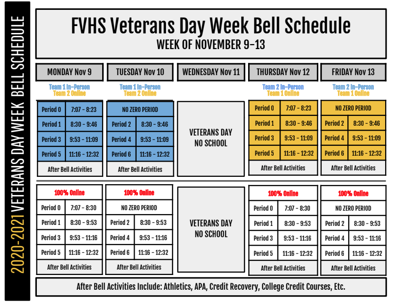 veteran's day schedule