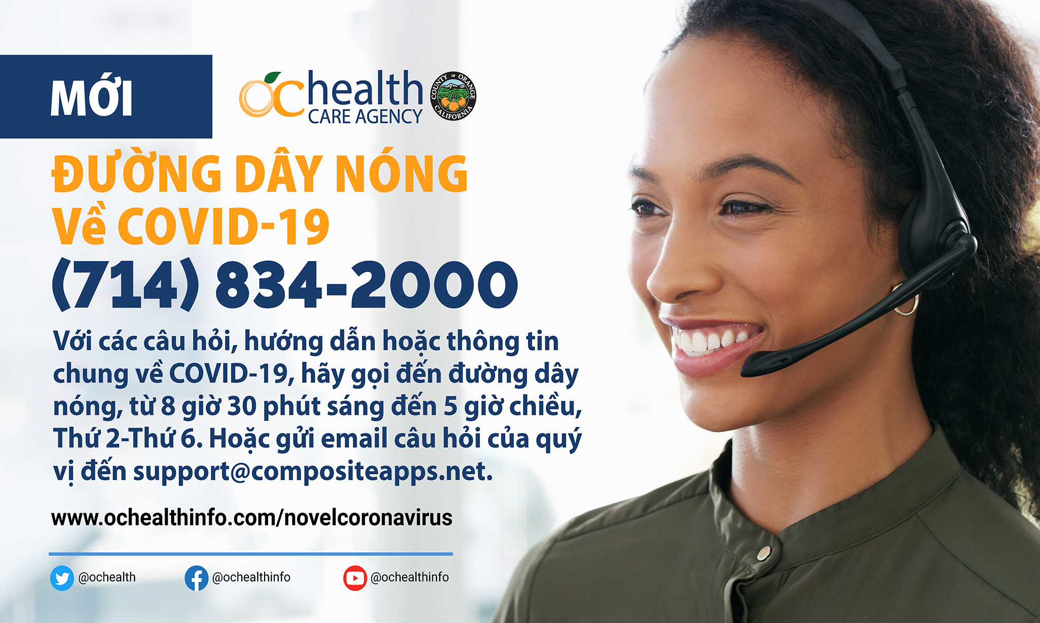 Duong day nong ve COVID 714-834-2000