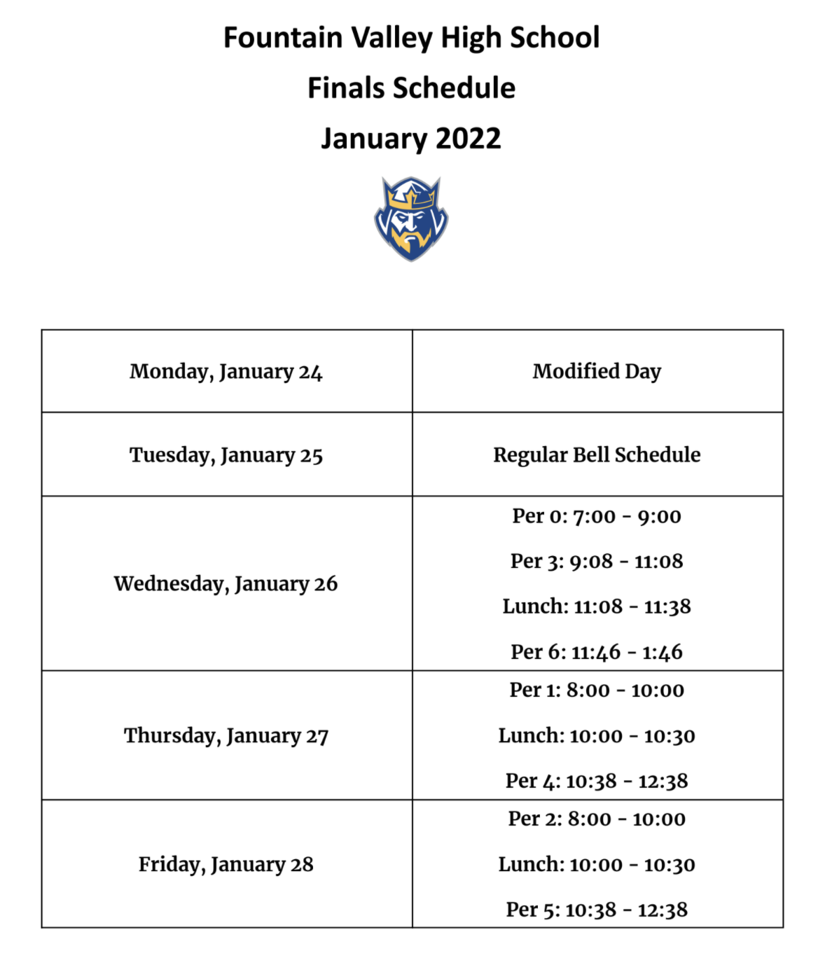 Fvhs Calendar 2022 Fountain Valley High School
