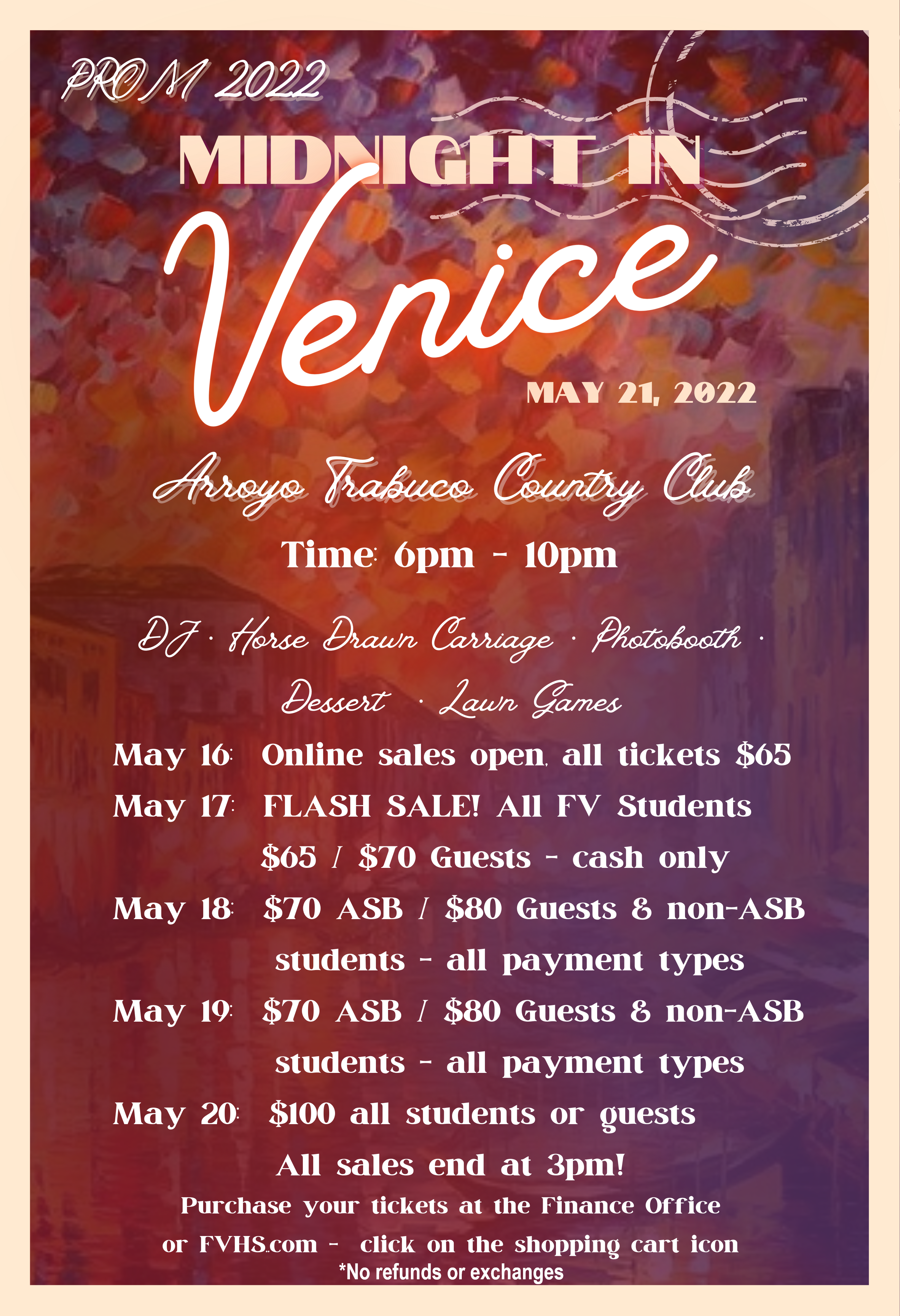 Tickets from prom go on sale May 16th for our May 21st event.