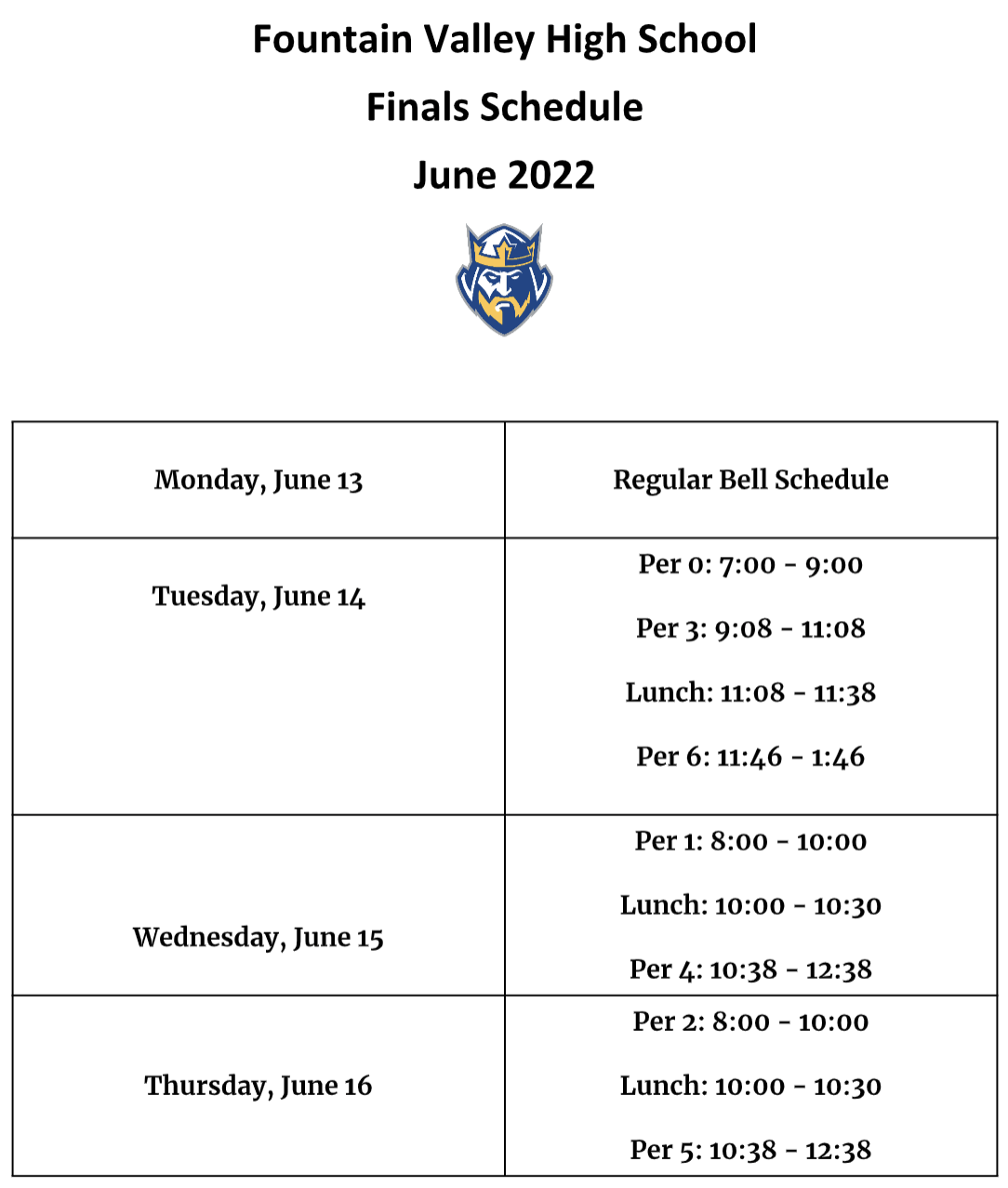 Finals from June 14th through June 16th